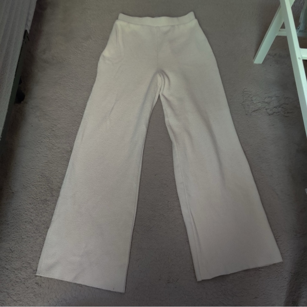 Zara Cream Wide Leg Knit Pants Lounge Sweatpants